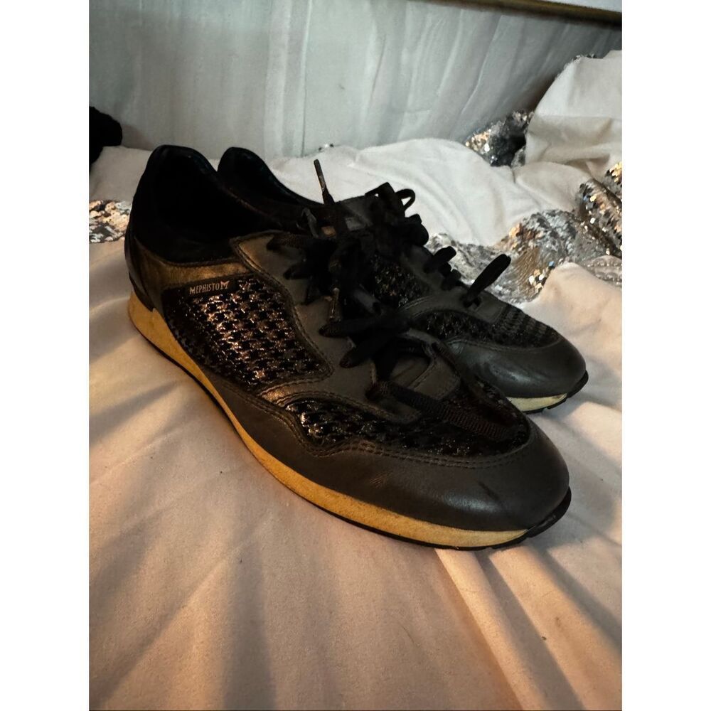 Mephisto Lasmina fashion lace Orthapedic metallic black gold Trainer sneaker 8